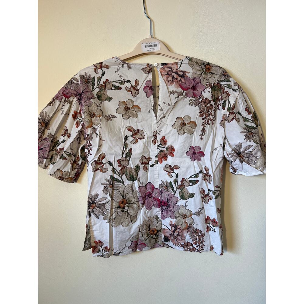 Adam Lippes Sz 0 White Floral Print Flutter Sleeve Round Neck Blouse Top spring - Picture 5 of 5
